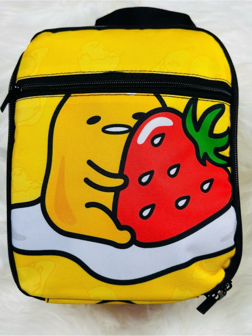 Sanrio Gudetama Yellow and Red Strawberry Kids Lunch Bag